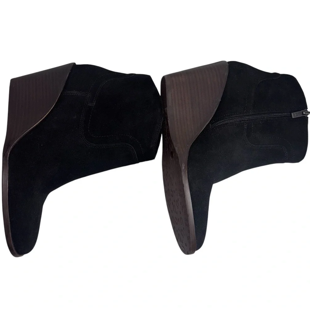 Lucky Brand Black Suede Leather Ankle Boot Wedge Heel Women’s 9.5 Style Wadier